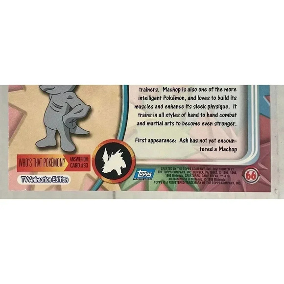 Pokemon Card Machop #66 TOPPS Series 1 NM 1999 Non-Holo TV Animation Edition - Picture 5 of 14